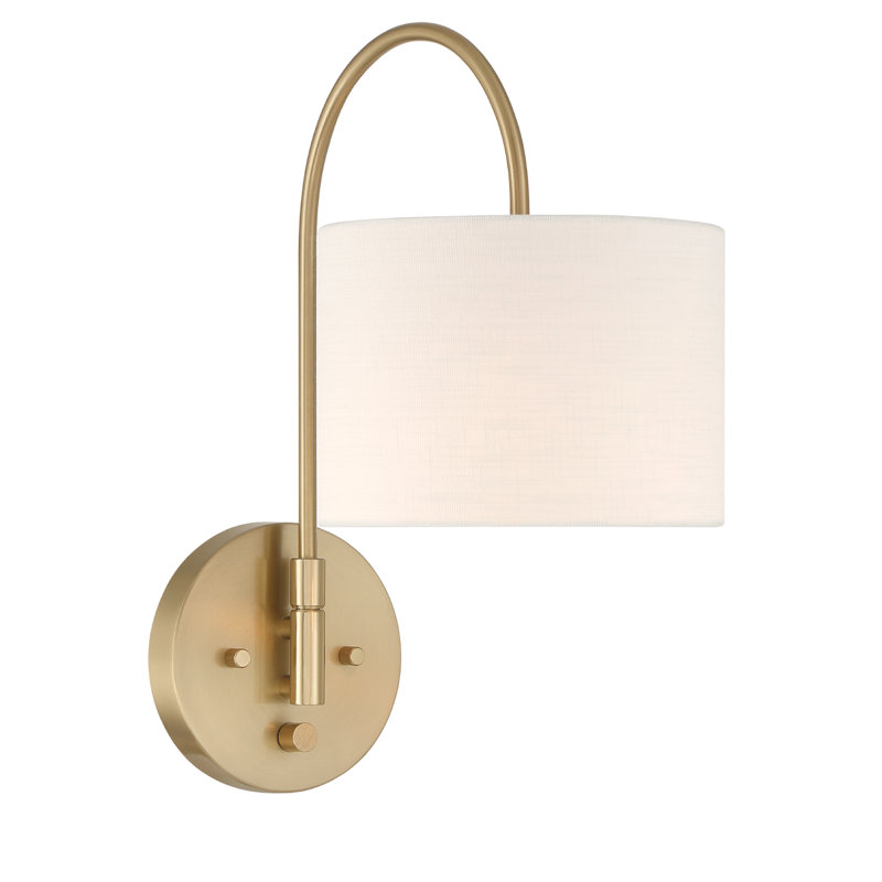 Hunter Horizon 1 Light Large Alturas Gold and White Linen Plug-In Wall Sconce Light Fixture, Gold