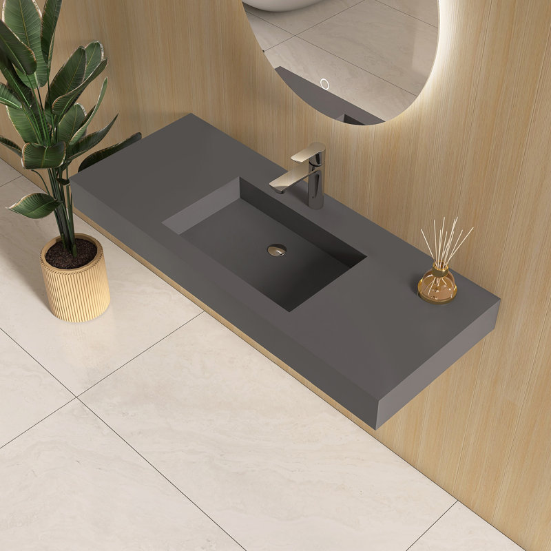 Lavabo de salle de bain mural 47 "à surface solide, Gris