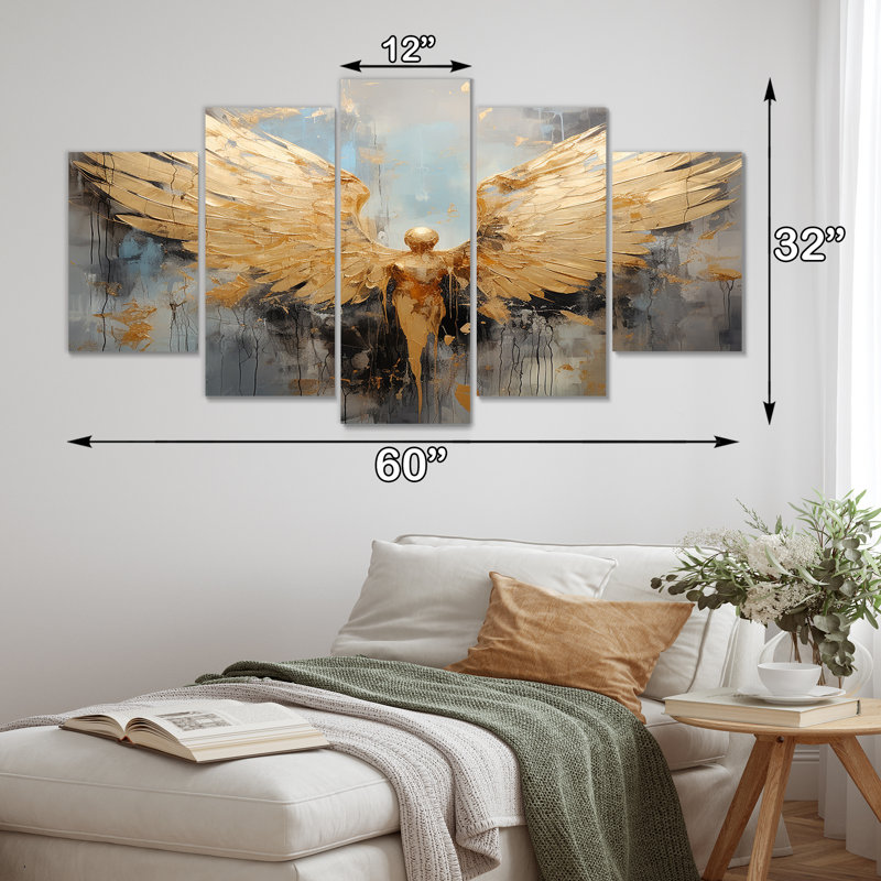 Ensemble de 5 décorations murales Dorcas - Ailes d'ange, H 32 po x l 60 po