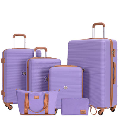 Travelhouse 6 Piece Hardshell Luggage Set Hardside Lightweight Suitcase with TSA Lock Spinner Wheels PURPLE