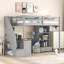 Lit mezzanine simple avec bureau en L et tiroirs, armoire et escalier de rangement-144140591
