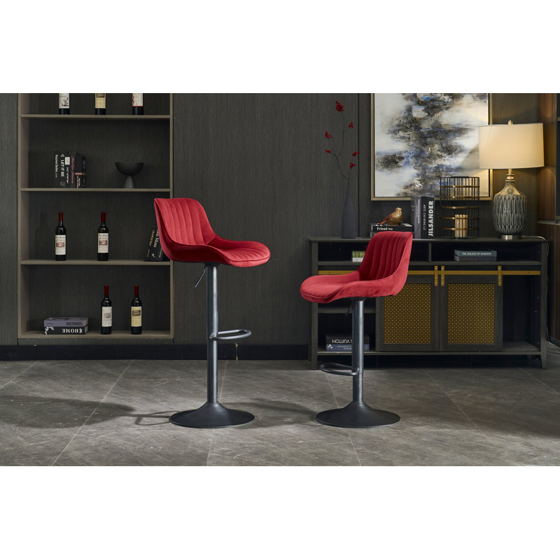 Tabouret de bar simple à hauteur réglable avec repose-pieds et pied pivotant, ensemble de 2, Black, Red