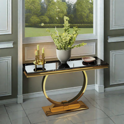 Black Console Table With Gold Mirror Base by Mercer41