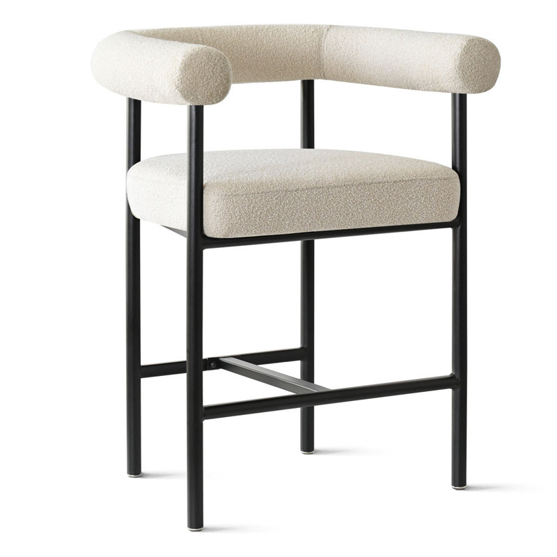 24" Upholstered Boucle Counter Stool with Arm