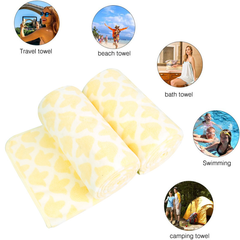 Ensemble de 2 serviettes de bain en microfibre, Jaune clair