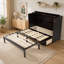 Grand lit escamotable, armoire-lit en bois de pin avec centrale électrique et panneau de décoration en rotin-112706876
