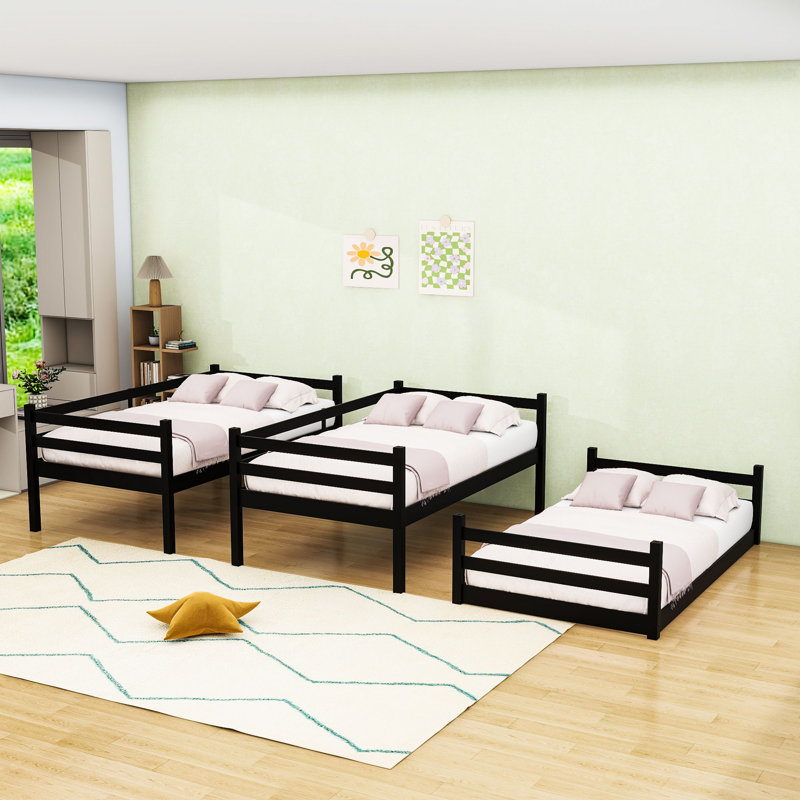 Lit superposé simple au-dessus de simple au-dessus de simple en bois avec fonction détachable et échelle