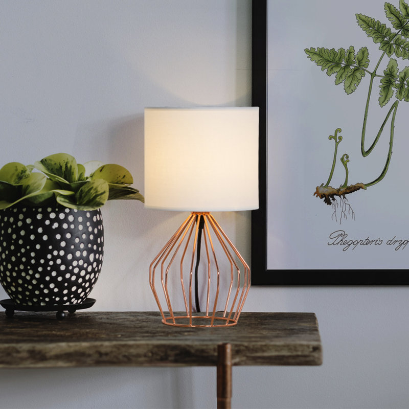 Lampe de table en métal doré rose avec abat-jour en lin