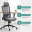 Cette chaise de bureau ergonomique présente un design de dossier respirant avec un appui-tête réglable et un soutien lombaire, adapté à la maison et au bureau.-123364129