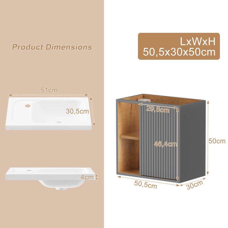 500mm Single Bathroom Vanity with Basin, Light Grey