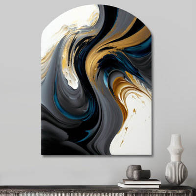 Bruges - Asymmetrical Abstract Liquid Ink Metal Wall Decor, Arch Metal Wall Sculpture Print