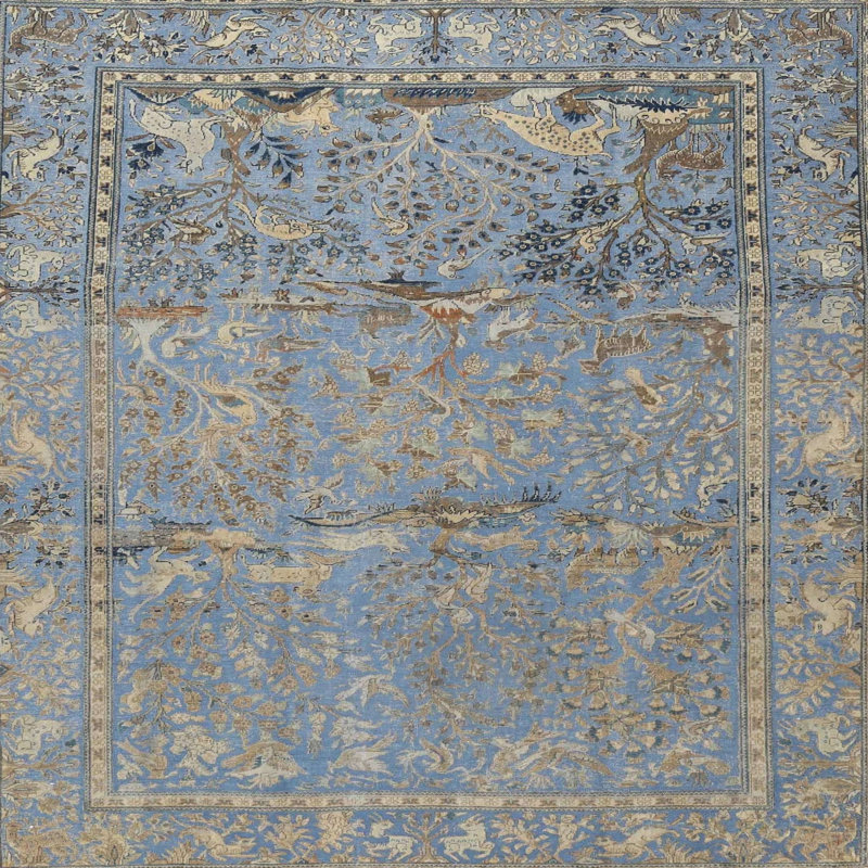 Tapis beige/bleu traditionnel Danyale, Carré 5 pi