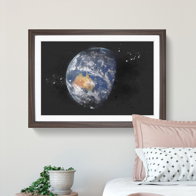 View of Planet Earth - Picture Frame Graphic Art Print, 33cm H x 45cm W x 2cm D, Walnut Framed