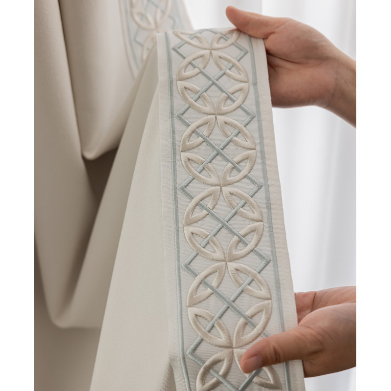 Arabella Cotton Blend Curtain Pair (Set of 2) with Blackout Lining, Soft Off-white, 50"W x 108"L