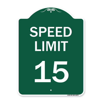 Enseigne Signmission Designer Series - Limite de vitesse 15 Mph | Enseigne architecturale en aluminium de gros calibre vert et blanc 18 po x 24 po | Protégez votre entreprise et votre commune | Fabriqué aux États-Unis