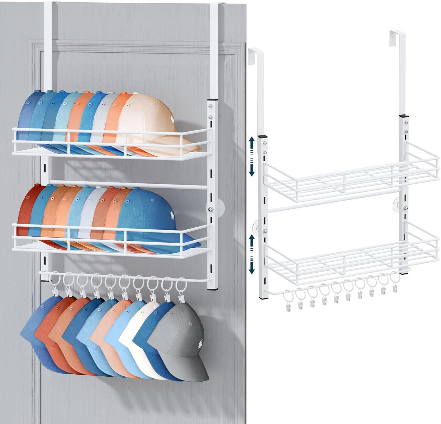 Rebrilliant 3 Tier Wall Mounted Hat Rack With 2 Adjustable Metal Basket ...
