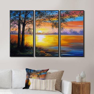 " Evening Tree Near The Lake " 3 - Pieces