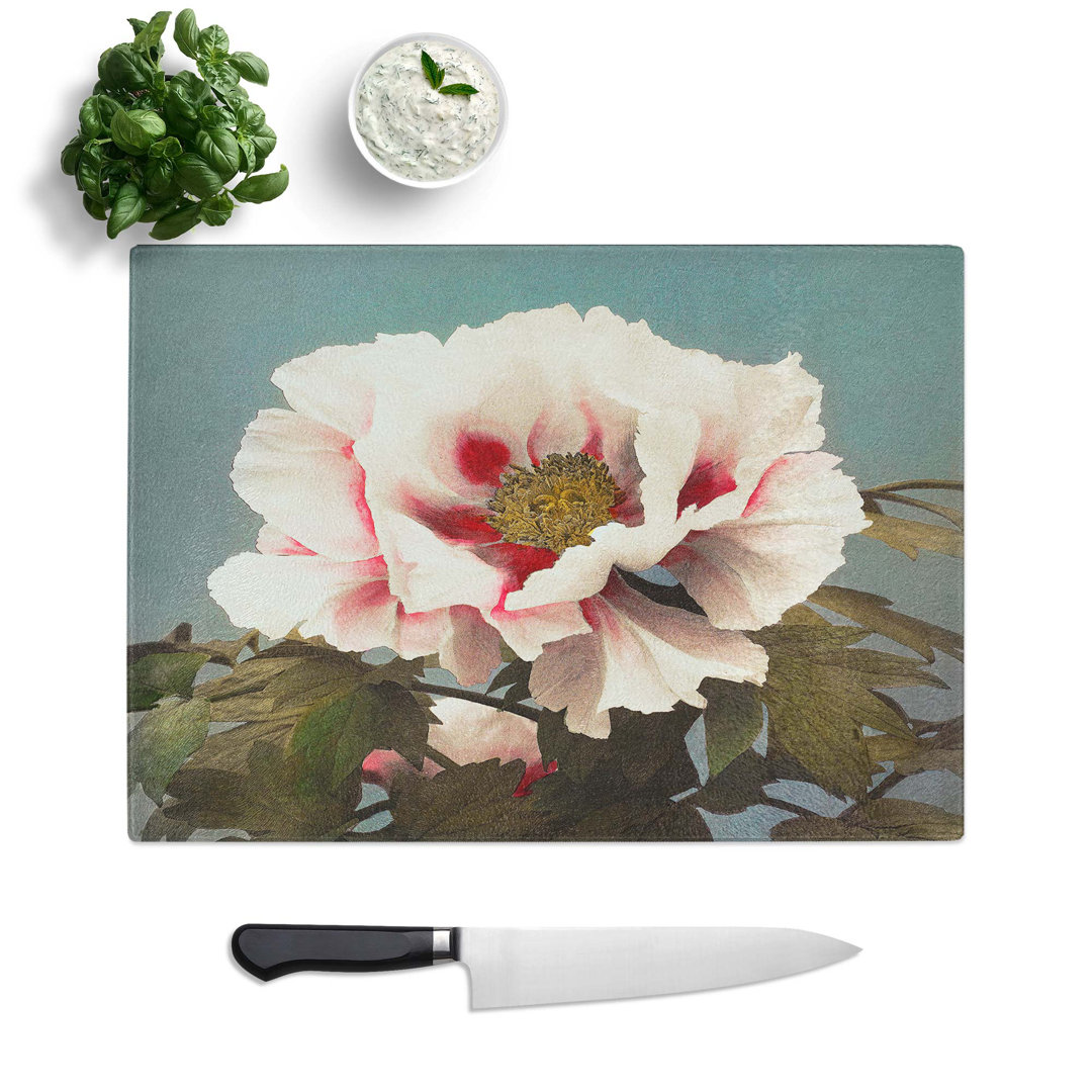 Tempered Glass Tree Peony by Kazumasa Ogawa Chopping Board