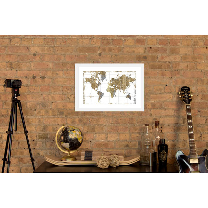 Carte dorée - impression d'art graphique, H 16 po x l 24 po x P 1 po, Cadre blanc