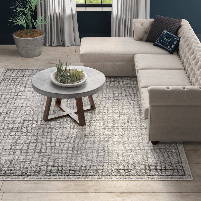 Tapis géométrique ivoire / argent Bethlyn, Rectangle 6 pi x 9 pi