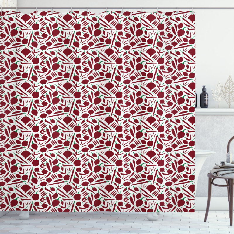 Dakota Fields Peppers Shower Curtain Chilli Pattern Simple Art 69"Wx70"L Green Ruby, 70"H x 69"W