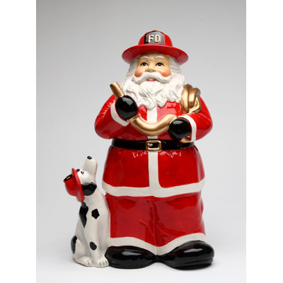 Firefighter Santa Candy Jar -11 5/8"H