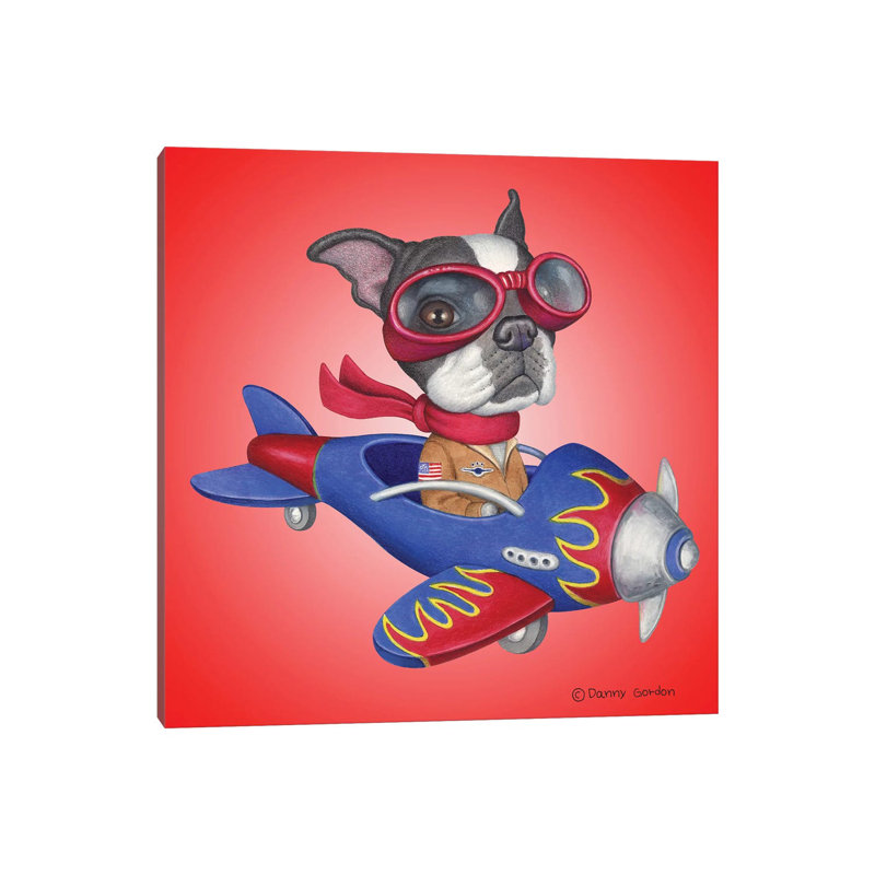 Boston Terrier Plane by Danny Gordon - Wrapped Canvas Gallery-Wrapped Canvas Giclée, 30.48 cm H x 30.48 cm W