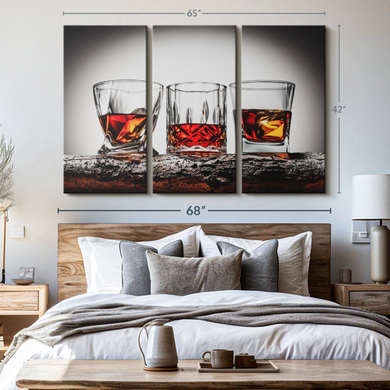 «Fancy Whiskey Glasses» sur toile, H 42 po x l 65 po x P 1,25 po