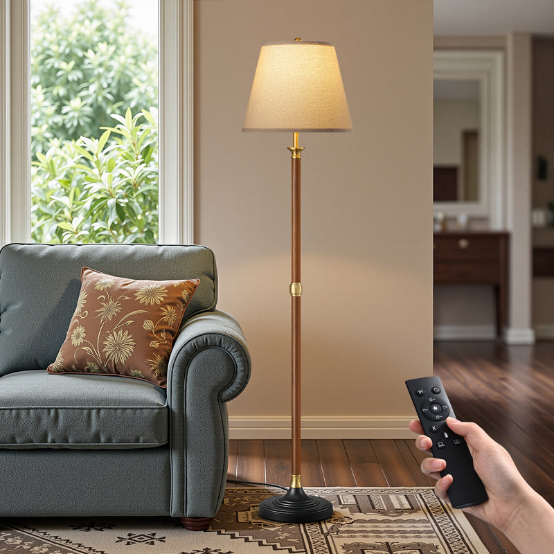 62.2" Solid Wood Standard Floor Lamp with Dimmable Bulb and Remote Control