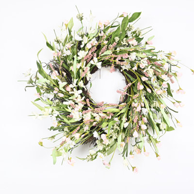 22" Artificial Farmhouse Blossoms Cluster Greenery Leaves Berry Spring Summer Wildflower Foral Wreath For Front Door Wedding Party Wall Decor