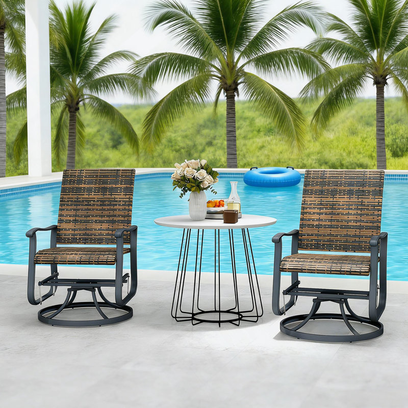 Outdoor Chair,Wicker Rattan Swivel Chair Set, Brown