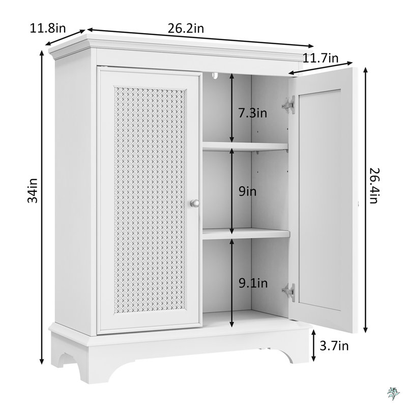 Two Door Rattan Storage Cabinet With Adjustable Partition