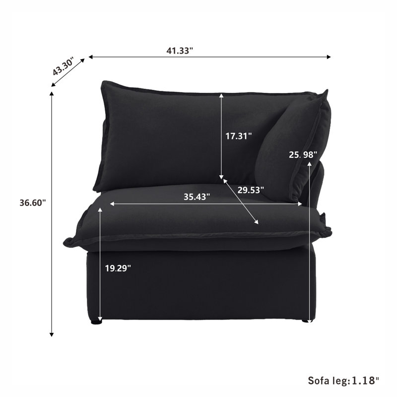 Fairford Left-Armed Upholstered Linen Velvet Slipcovered Chair, Black