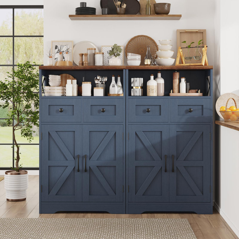 Storage Cabinet With Doors And Drawers, Blue