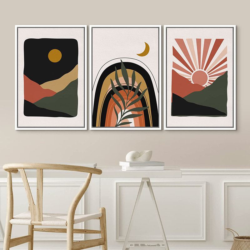Illustration de formes abstraites géométriques de style Mid-Century Boho, H 24 po x l 48 po x P 1,5 po, Blanc