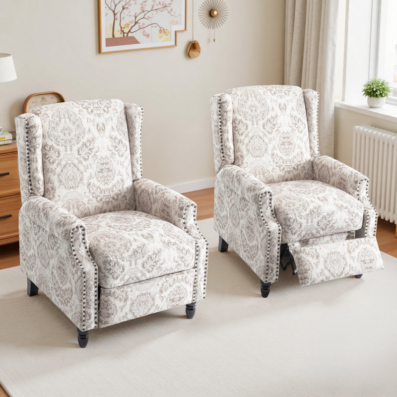 Manual Standard Push Back Recliner, Beige Floral