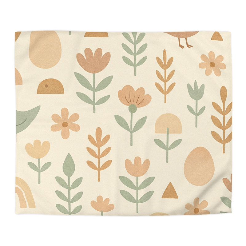 Microfiber Duvet Cover Boho Style, Design 24, King Duvet Cover, Green/Beige/Cream