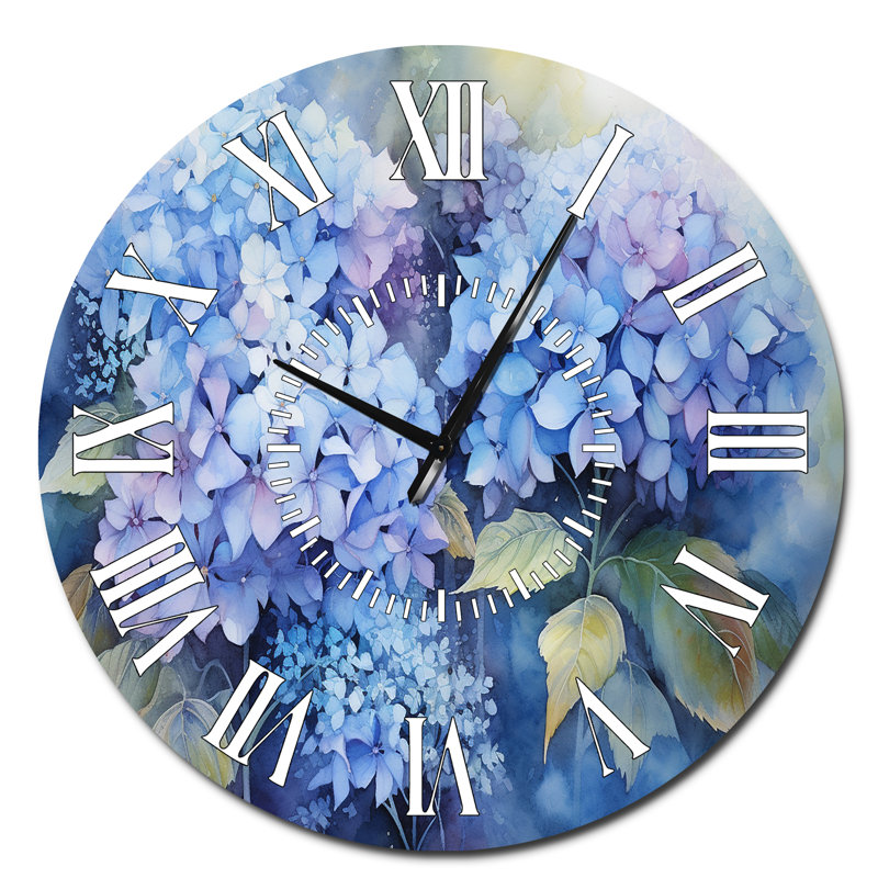 Horloge murale à hortensias bleus, Surdimensionné