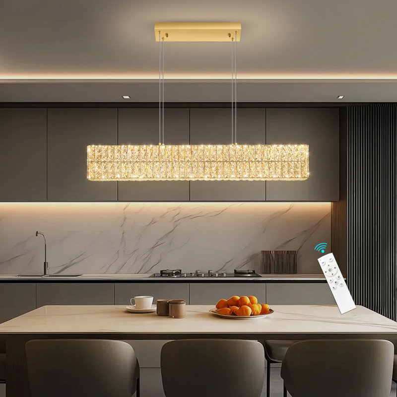 Glam Modern Rectangular Crystal Chandelier, Gold