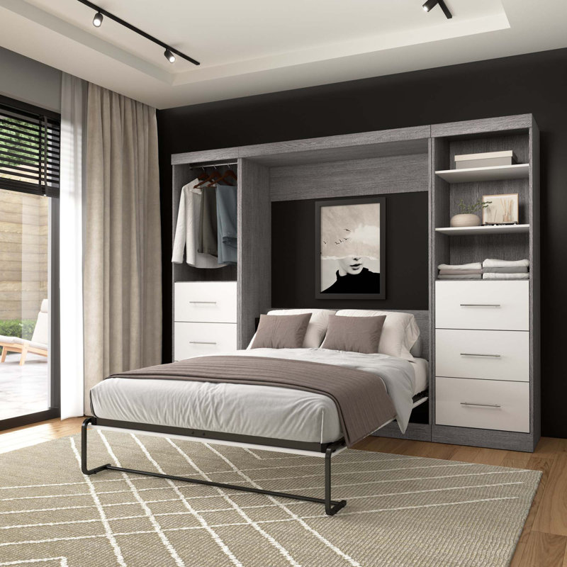 Lit plateforme avec rangement Arthor, Gris écorce / blanc