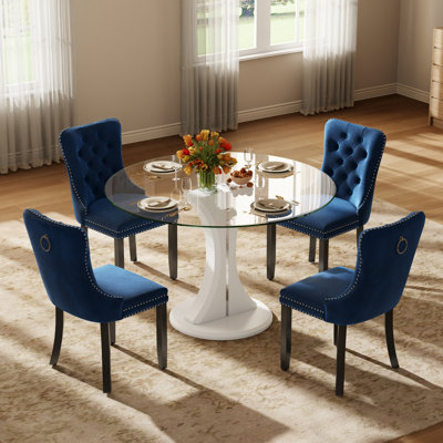 Ensemble de table de salle à manger ronde et transparente avec chaises capitonnées, ensemble de table de salle à manger moderne Mid-Century pour coin-repas de cuisine