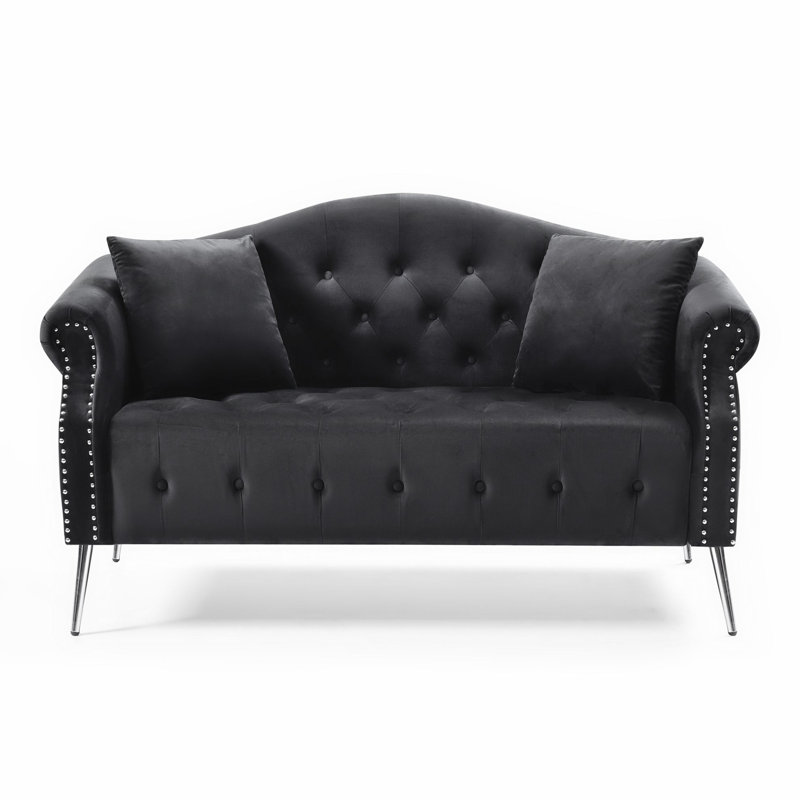 Causeuse Juno, Velours noir, H 35 po x l 59,4 po x P 29,1 po