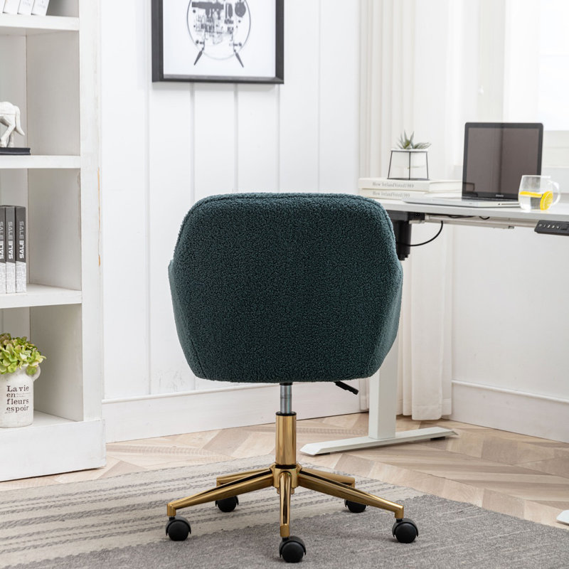 Bollay Fabric Upholstered Swivel Office Chair, White, Teddy