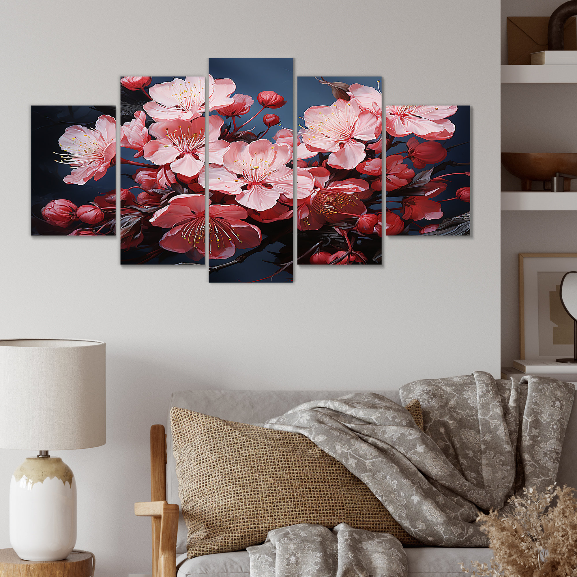 Lark Manor Pink Cherry Blossoms Tree At Night II - Cherry Multipanel ...