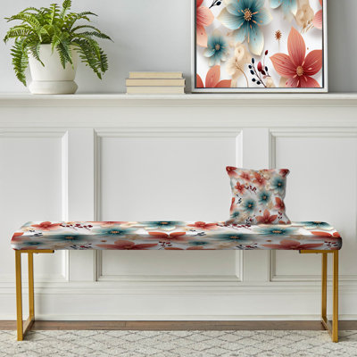 Coral Coastal Harmony - motif floral - banc rembourré or floral
