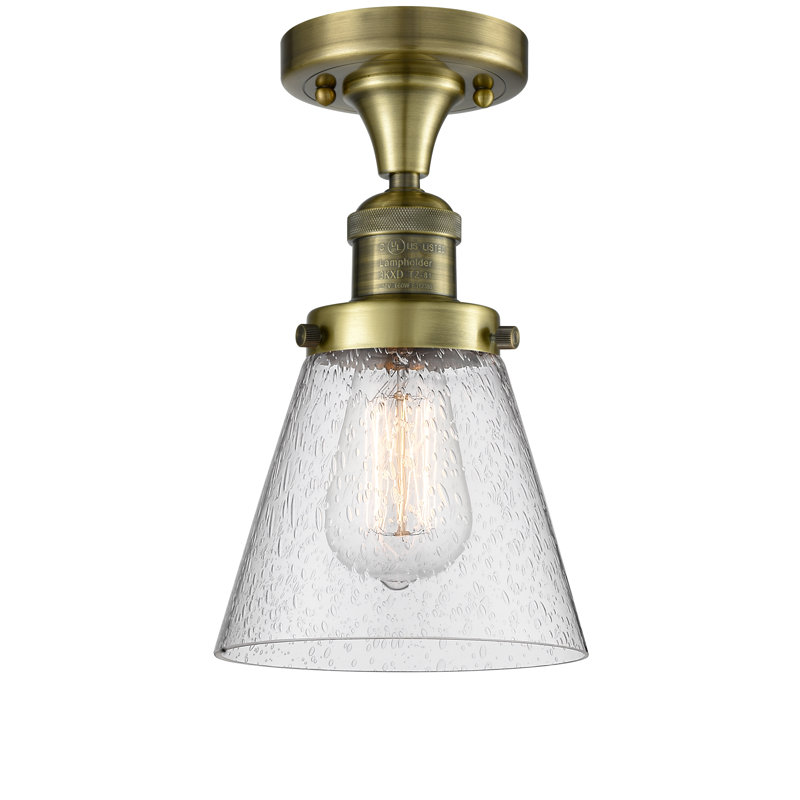 Glass Semi Flush Mount, Antique Brass
