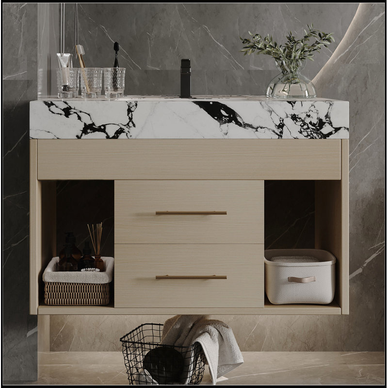 Meuble-lavabo flottant moderne 29,9 po avec fritté pour petites salles de bain, appartement