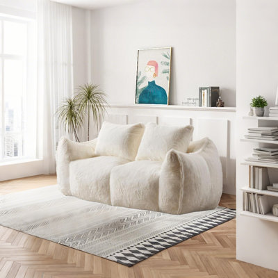 Giant Bean Bag Sofa Couch,Ultra Soft Fluffy Faux Rabbit Fur Loveseat, Oversized Chase Lounge Chair with Pillows by Trule