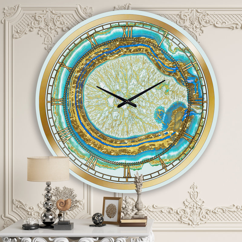 Horloge murale moderne Volcanoa Blue and Gold Agate, Grand