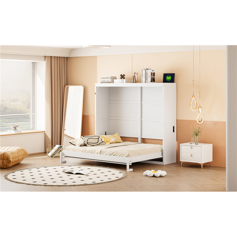 Lit escamotable double pleine grandeur, Lit double, Blanc